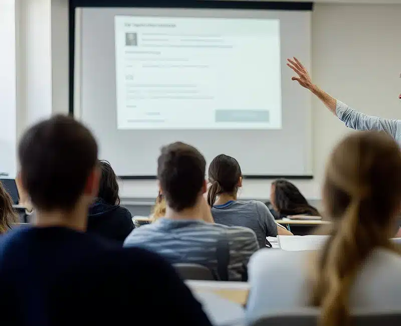 Insegnante utilizza un videoproiettore interattivo in classe a Pavia