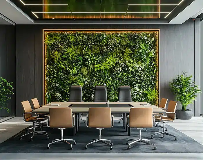 Sala riunioni con verde verticale sulla parete