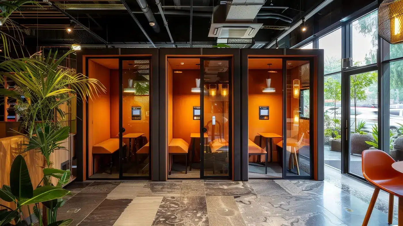 Ufficio di Pavia con phone booth insonorizzate arancioni