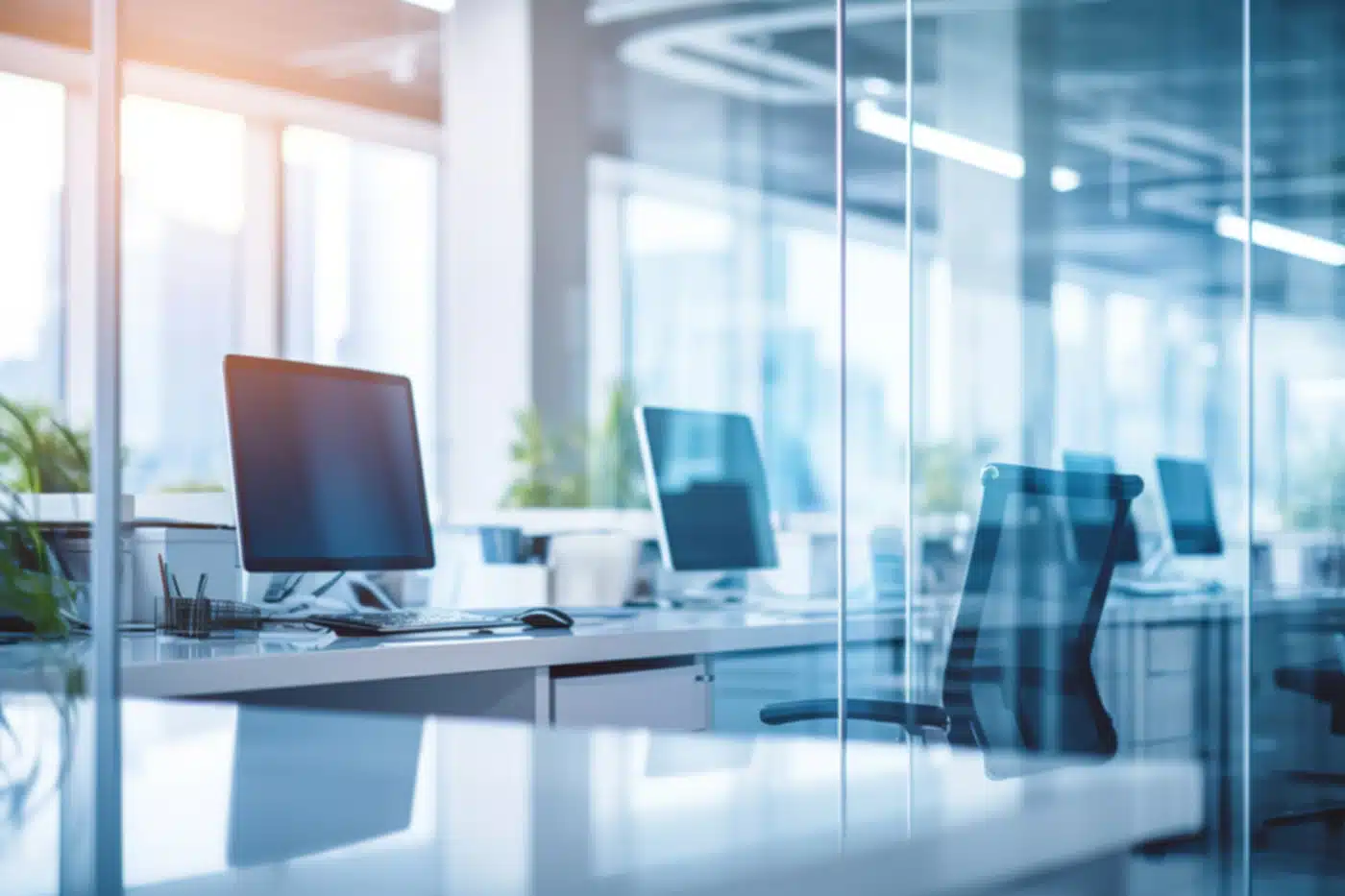 Vetrata su ufficio con sedie e computer a Milano